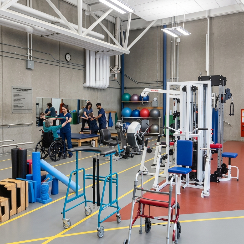 Spacious physical therapy gym facility