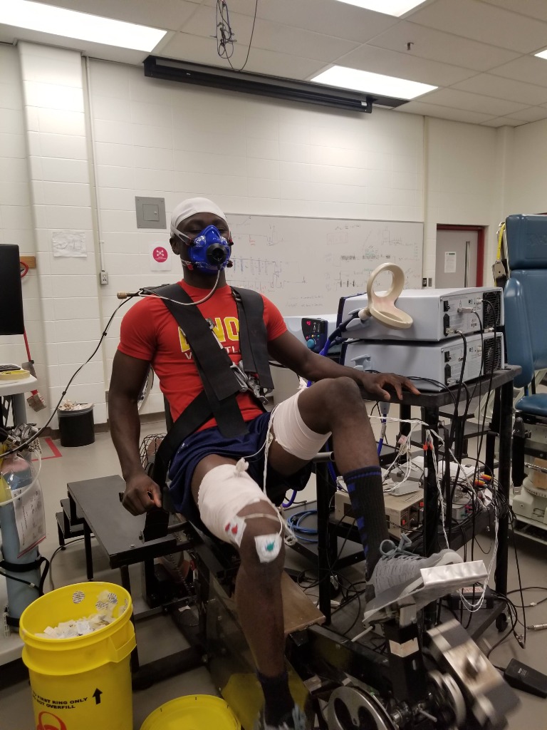 Emmanuel undergoing clinical sports science lab testing